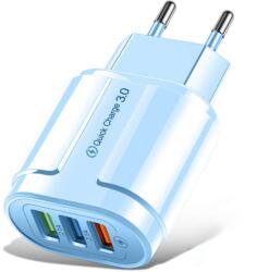 Flippy Incarcator Rapid QC3.0, Flippy, 3 Porturi USB, 2.1A, 18W, din ABS, Protectie Supraincalzire, Gama Macarons, Albastru (161526)