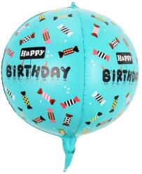 Flippy Balon din Folie Metalizata, Flippy, Figurine 4D, Model Happy Birthday, Tematica Aniversara Bombonele, 63x24 cm, Ambalaj Individual, Pai Inclus, Umflare cu Aer sau Heliu, Blue (127296)
