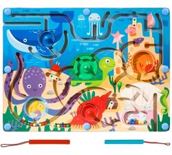 Flippy Joc Montessori de Sortare Culori, Flippy, Creion Magnetic, Tip Labirint Ilustrat, din Lemn, Model Animale Marine, 39x29x1.5 cm (126526)