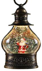 Flippy Decoratiune de Craciun tip Felinar, Flippy, Glob de Cristal cu Fulgi de Zapada, Model Mos Craciun, Ornamentat cu Luminite Interioare, 14.5 x 9 x 3 cm, Rama Neagra, Transparent (137661)