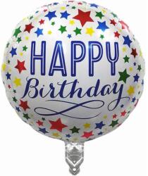 Flippy Balon din Folie Metalizata, Flippy, Mini Figurina Rotunda, Model Happy Birthday, Tema Aniversare, 45 cm, Ambalaj Individual, Pai inclus, Umflare cu Aer sau Heliu, Multicolor (131336)