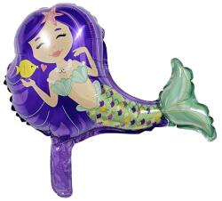 Flippy Balon din Folie Metalizata, Flippy, Mini Figurine, Model Sirena cu Par Mov, Tematica Aniversare, 39x37 cm, Ambalaj Individual, Pai Inclus, Umflare cu Aer sau Heliu, Multicolor (127414)