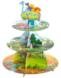 Flippy Etajera pentru Prajituri, Flippy, din Carton, 3 Nivele, 16/22/29 cm Diametru, Inaltime 38 cm, Tema Dinozauri Dino, Multicolor (162119)