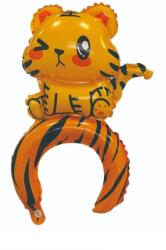 Flippy Balon din Folie Metalizata, Flippy, Tip Coronita, Model Tigru, Ambalaj Individual, Pai Inclus, Umflare cu Aer sau Heliu, 48 x 28 cm, Portocaliu (134272)