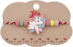 Jolie Bratara Martisor pentru Copii, Jolie, Pandativ Unicorn, cu Margele Multicolore, Snur Alb/Rosu, Alb/Roz (128145)