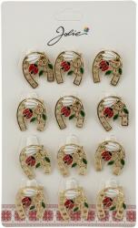 Jolie Set 12 Brose Martisor Primavara Potcoava cu Ghiocel si Buburuza, Jolie, Brose din Metal, Aspect Lacuit, 2 x 2 cm per Unitate, Auriu (134033)