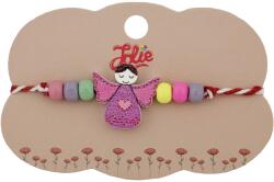 Jolie Bratara Martisor pentru Copii, Jolie, Pandativ Ingeras, cu Margele Multicolore, Snur Alb/Rosu, Mov/Multicolor (128147)