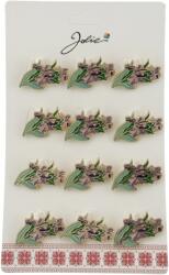 Jolie Set 12 Brose Martisor Flori, Jolie, Brose din Metal, Aspect Lacuit, 2 x 1, 5 cm per Unitate, Verde deschis (134020)