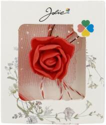 Jolie Martisor Motiv Floral, Jolie, Model Trandafir, cu Snur Alb/Rosu, 9 x 5 cm, Rosu (08327)