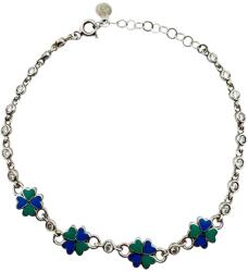Jolie Bratara pentru Copii, Jolie, Argint 925, Model Trifoi, cu Email si Zirconiu, 22 cm/4.4g Argintiu/Verde/Albastru (167002)