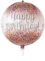Flippy Balon din Folie Metalizata, Flippy, Figurina Rotunda 4D, Model Happy Birthday, Tema Aniversare, 24 x 63 cm, Ambalaj Individual, Pai inclus, Umflare cu Aer sau Heliu, Maro (131335)