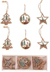 Flippy Set 6 Decoratiuni de Craciun din Lemn, Flippy, cu Snur pentru Agatare in Brad, Model Brad, Glob si Steluta, Verde (132217)
