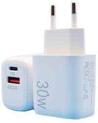 Flippy Incarcator Fast Charging pentru Telefon, Flippy, Dual Port USB-A si USB-C cu Cap de Incarcare Standard European, 30W Q. C 3.0, Alb (161972)