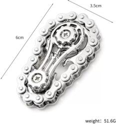 Flippy Jucarie Fidget Spinner Premium Anti Stres, Flippy, Giroscop din Aliaj, Jucarie din Metal de decompresie, forma Lant de Angrenaj de Bicicleta, 6 x 3.5 cm, Argintiu (160967)