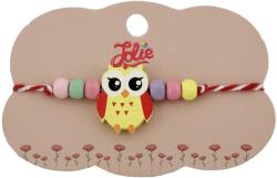 Jolie Bratara Martisor pentru Copii, Jolie, Pandativ Bufnita, cu Margele Multicolore, Snur Alb/Rosu, Galben (128146)