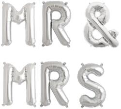 Flippy Set Baloane din Folie Metalizata, Flippy, Figurine Litere, Model MR&MRS, Tema Nunta, 40 cm, Baloane Party, Ambalaj Individual, Pai inclus, Umflare cu Aer sau Heliu, Alb (130983)