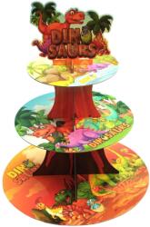 Flippy Etajera pentru Prajituri, Flippy, din Carton, 3 Nivele, 16/22/29 cm Diametru, Inaltime 38 cm, Tema Dinozauri, Multicolor (162123)