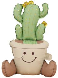 Flippy Balon din Folie Metalizata, Flippy, Figurina Animata, Model Ghivechi Cactus, 57.5 x 56 cm, Ambalaj Individual, Pai Inclus, Umflare cu Aer sau Heliu, Verde (134098)
