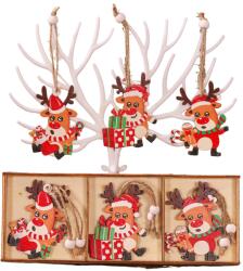 Flippy Set 9 Decoratiuni de Craciun din Lemn, Flippy, cu Snur pentru Agatare in Brad, Model Reni, 3 Modele, Diferite Dimensiuni, Multicolor (132228)