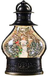 Flippy Decoratiune de Craciun tip Felinar, Flippy, Glob de Cristal cu Fulgi de Zapada, Model Om de Zapada, Ornamentat cu Luminite Interioare, 14.5 x 9 x 3 cm, Rama Neagra, Transparent (137660)
