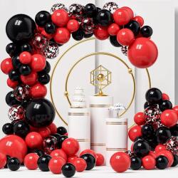Flippy Baloane decorative pentru Nunta, Zi de Nastere, Evenimente, Flippy, Arcada Set din 124 baloane, din latex, baloane cu confetii, Negru Rosu (130089)