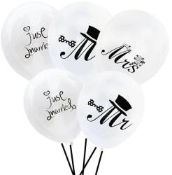 Flippy Set 10 Baloane din Latex, Flippy, Model Party Casatorie, Mr&Mrs Just Married, 2.8 g, 30 cm, Alb/Negru (130984)