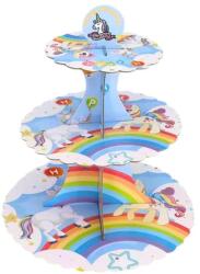 Flippy Etajera pentru Prajituri, Flippy, din Carton, 3 Nivele, 16/22/29 cm Diametru, Inaltime 38 cm, Tema Unicorni, Multicolor (162122)