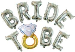 Flippy Set Baloane din Folie Metalizata, Flippy, Model Bride to Be cu Inel de Logodna, Litere de 40 cm, Baloane Party, Ambalaj Individual, Pai Inclus, Umflare cu Aer sau Heliu, Argintiu (127492)
