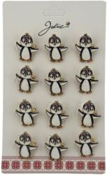 Jolie Set 12 Brose Martisor cu Pinguin Copii, Jolie, Brose din Metal, Aspect Lacuit, 2, 5 x 3 cm per Unitate, Alb (128208)