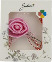 Jolie Martisor Motiv Floral, Jolie, Model Trandafir, cu Snur Alb/Rosu, 9 x 5 cm, Roz (08331)