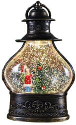 Flippy Decoratiune de Craciun tip Felinar, Flippy, Glob de Cristal cu Fulgi de Zapada, Model Elf, Ornamentat cu Luminite Interioare, 14.5 x 9 x 3 cm, Rama Neagra, Transparent (137659)