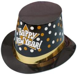 Flippy Palarie Tip Lincoln, Flippy, Model Happy New Year cu Buline, Accesoriu Petrecere de Anul Nou, Marime Universala, din Carton, Negru/Auriu (162147)