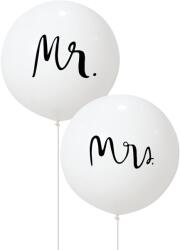 Flippy Set 2 Baloane din Latex, Flippy, Tip Jumbo, Model Mr si Mrs, Tema Nunta, 45 cm, Alb (130985)