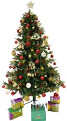 Flippy Set brad artificial de Craciun si elemente decorative, decorat cu conuri pin rosii, inaltime 210 cm, diametru 137 cm, 1172 ramuri, Flippy, verde, suport metalic inclus (113070)