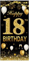 Flippy Banner pentru Petrecere, Flippy, Model Happy Birthday, Tematica Majorat, Aniversare 18 Ani, 185x90 cm, Negru (131209)