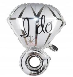 Flippy Balon din Folie Metalizata, Flippy, Figurina Inel de Logodna, Model Diamant, Tema Nunta, 60 cm, Ambalaj Individual, Pai Inclus, Umflare cu Aer sau Heliu, Alb (130996)
