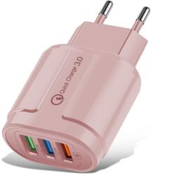 Flippy Incarcator Rapid QC3.0, Flippy, 3 Porturi USB, 2.1A, 18W, din ABS, Protectie Supraincalzire, Gama Macarons, Roz (161524)