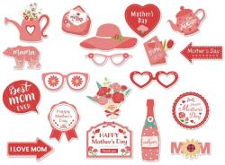 Flippy Set 18 Accesorii pentru Petrecere, Flippy, Props pentru Photo Corner, Tematica Ziua Mamei, Roz (131329)
