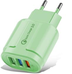 Flippy Incarcator Rapid QC3.0, Flippy, 3 Porturi USB, 2.1A, 18W, din ABS, Protectie Supraincalzire, Gama Macarons, Verde (161523)