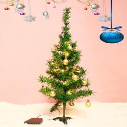 Flippy Brad Artificial Impodobit, 60 cm, suport plastic, cu instalatie luminoasa 20 LED alb cald + 20 globuri aurii incluse, Flippy (124606)