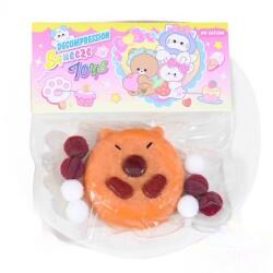 Flippy Jucarie Antistres Squishy, Flippy, cu Revenire Lenta, Squeeze Pinch Family, Forma de Biscuite Rotund, Model Capybara, 7x6.5 cm, 55g, Ambalaj Transparent, Maro (135963)