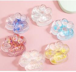 Flippy Jucarie Antistres Squishy, Flippy, cu Revenire Lenta, Squeeze Pinch Family, Model Cat Paw, 6.5 x 7 cm, din Tpr, 4-6 Ani, Model 4 Sclipici, Transparent (136093)