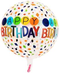 Flippy Balon din Folie Metalizata, Flippy, Figurine 4D, Model Happy Birthday, Tematica Aniversara Bombonele, 63x24 cm, Ambalaj Individual, Pai Inclus, Umflare cu Aer sau Heliu, Alb-Multicolor (127298)