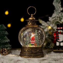 Flippy Decoratiune Craciun, Tip Felinar, Figurine Mos Craciun cu Cadouri, 3 Moduri, Functie Muzicala, Zapada in Miscare, Functioneaza Cu Baterii ( 3 x AA neincluse), Cablu USB (Inclus), Model Vintage Negru -