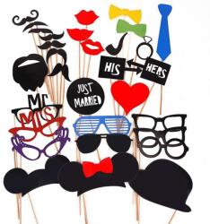 Flippy Set 31 de Accesorii pentru Petrecere, Flippy, Props pentru Coltul de Poze, Ochelari, Palarii, Mustata, Cravata, Tematica Nunta, Multicolor (130530)