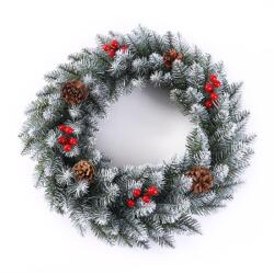 Flippy Coronita pentru Craciun Flippy, 60 cm, din brad artificial, decorata cu conuri si merisoare, Alb/Verde (122415)