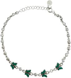 Jolie Brățară pentru Copii din Argint 925, Jolie Silver, Model Fluturi, cu Email Verde și Pietre de Zirconiu, Lungime 21 cm, 4.3 g, Argintiu (166996)