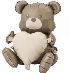 Flippy Balon din Folie Metalizata, Flippy, Figurina Animata, Model Ursulet cu Inima, 65 x 65 cm, Ambalaj Individual, Pai Inclus, Umflare cu Aer sau Heliu, Maro (134103)