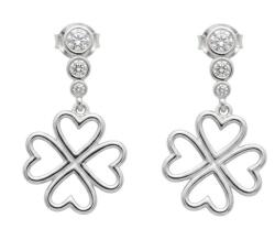 Jolie Silver Cercei din Argint 925, Jolie Silver, pentru Dama, Model Trifoi Contur Cu 3 Pietre, 4.3 g, Argintiu (126001)