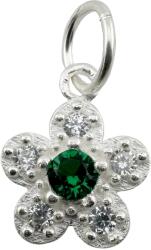 Jolie Silver Pandantiv din Argint 925, Jolie Silver, pentru Dama, Model Floare Cu Pietre de Zirconiu Cubic, 1 x 1 cm, 0.9 g, Argintiu/Verde Smarald (125538)